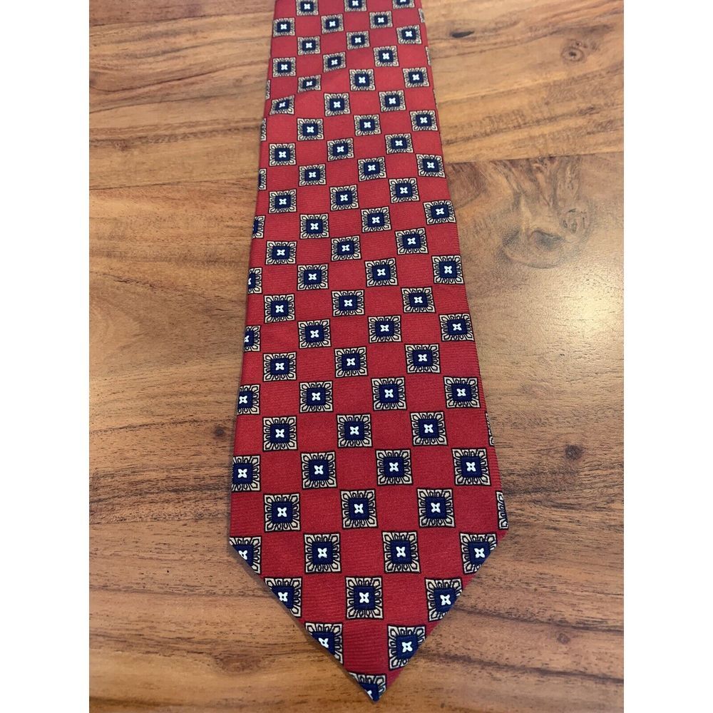 Ferrell Reed 100% Italian Silk Red Geometric Tie Handmade In USA